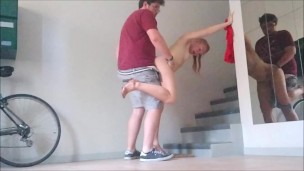 French slut gets fucked in the stairwell