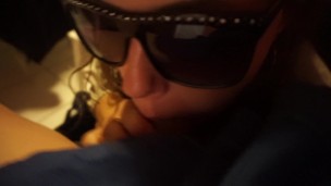 Slut with sunglasses, sucks hummm