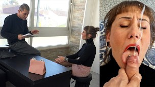 SLUT STUDENT drinks the professor's CUM big cumshot on the face 3 shooting angles