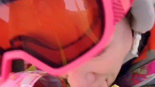 Snowboarding slut sucks my cock in public!