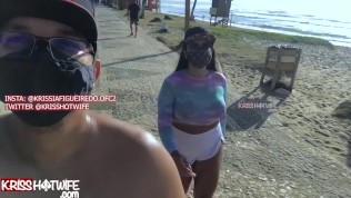 Kriss Hotwife With Transparent Top Without Bra Taking A Morning Walk On The Beach