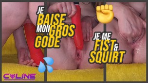 Caline French slut she ride big dildo, she fist herself and she squirt !