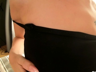 Horny beauty teasing with a nice shaved slit