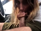 Hot American Girl Gives a Blowjob in the Car