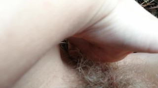 Risky pussy play and creamy cum in the camp near the cliff! Can you stand the power of storm?