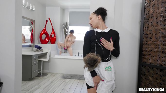 Skinny Spying Maid Caught And Punished By The Milf
