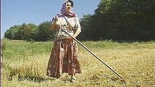 Two Farmers and One Horny Babe Bang Their Fuck Holes on the Field