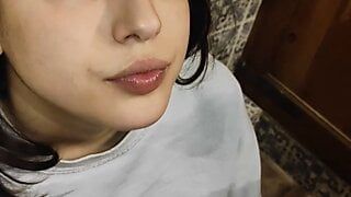 Deepthroat and piss on my teen neighbor’s tight pussy