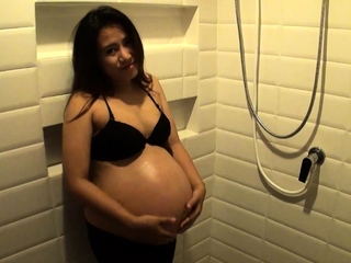 Huge belly pregnant Thai MILF POV fuck