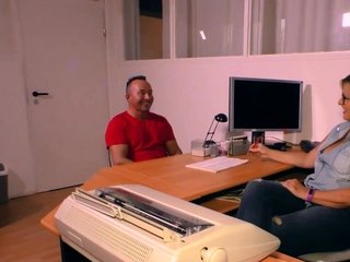 Chubby boss seduces employee for office sex
